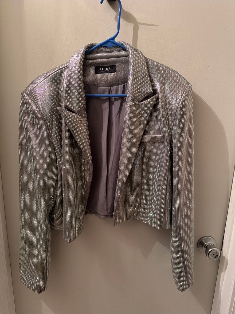 AKIRA Silver Sequin Cropped Blazer
